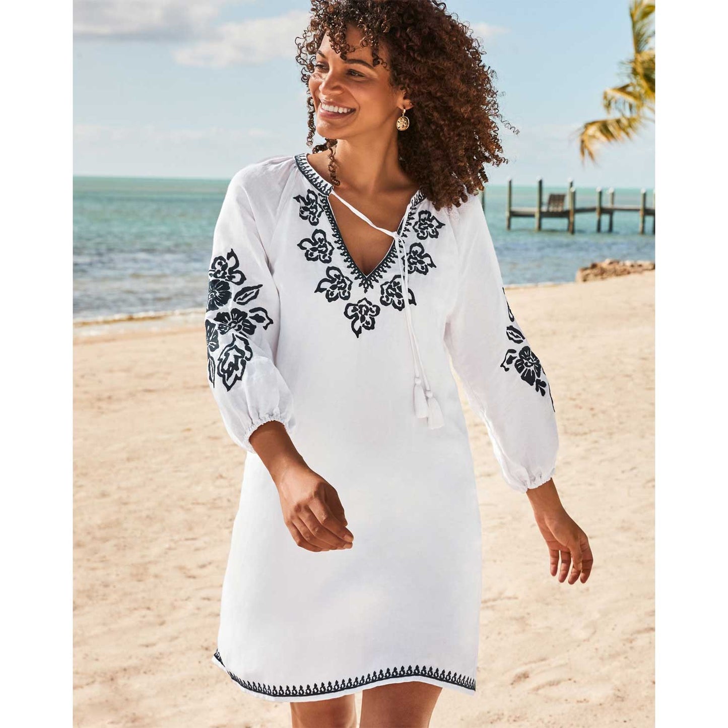 Tommy Bahama St. Lucia Linen-Blend Embroidered Tunic Dress