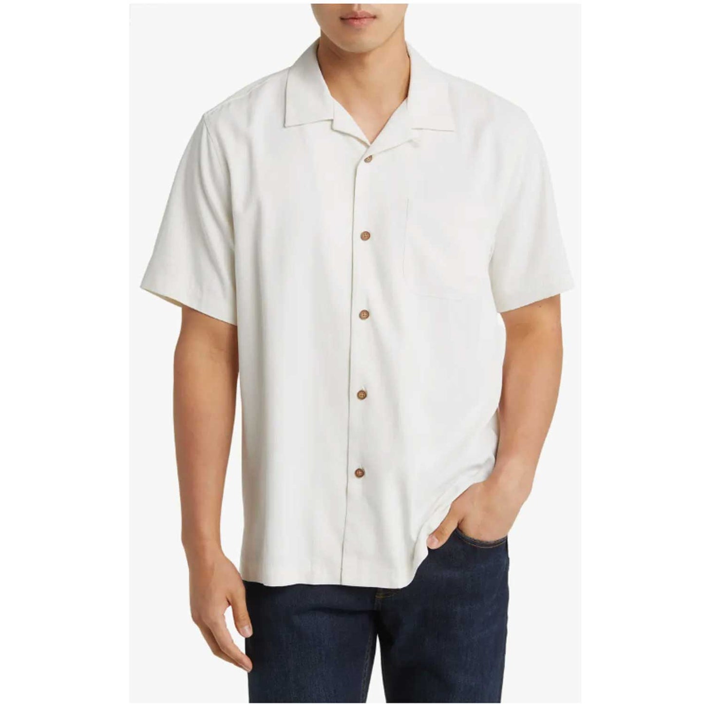 Tommy Bahama Beach Wishes Solid Short Sleeve Silk Camp Shirt - Continental