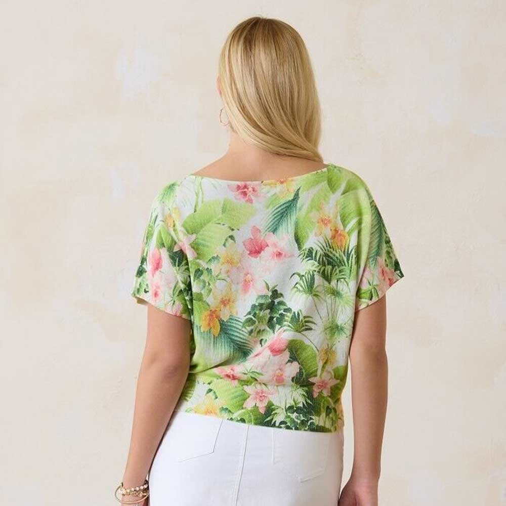 Tommy Bahama Flora Riviera Shimmer Short-Sleeve Dolman Sweater - White