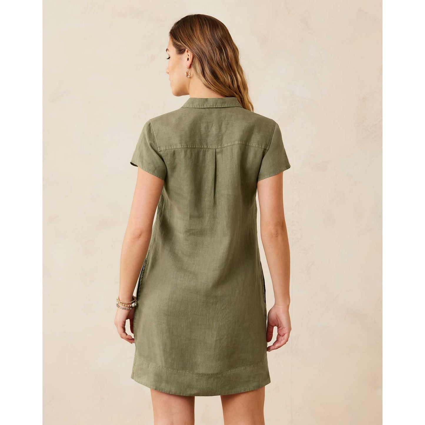 Tommy Bahama Two Palms Short-Sleeve Linen Collared Dress - Tea Leaf