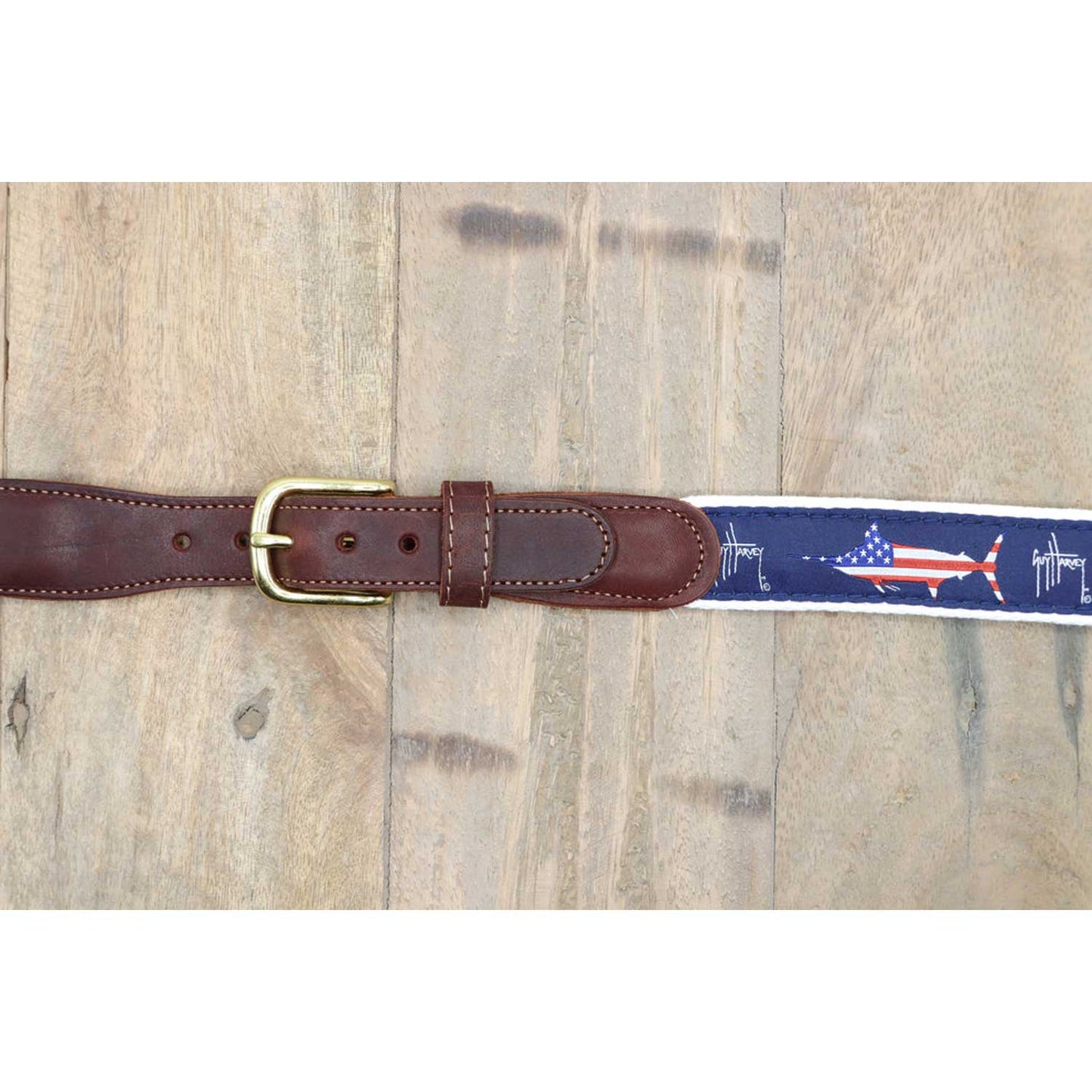 Guy Harvey Men's USA Marlin Leather Tab Belt