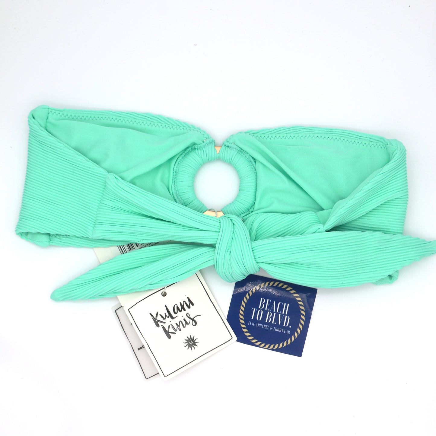 Kulani Kinis Strapless Bandeau Bikini Top- Turquoise Mint Ribbed
