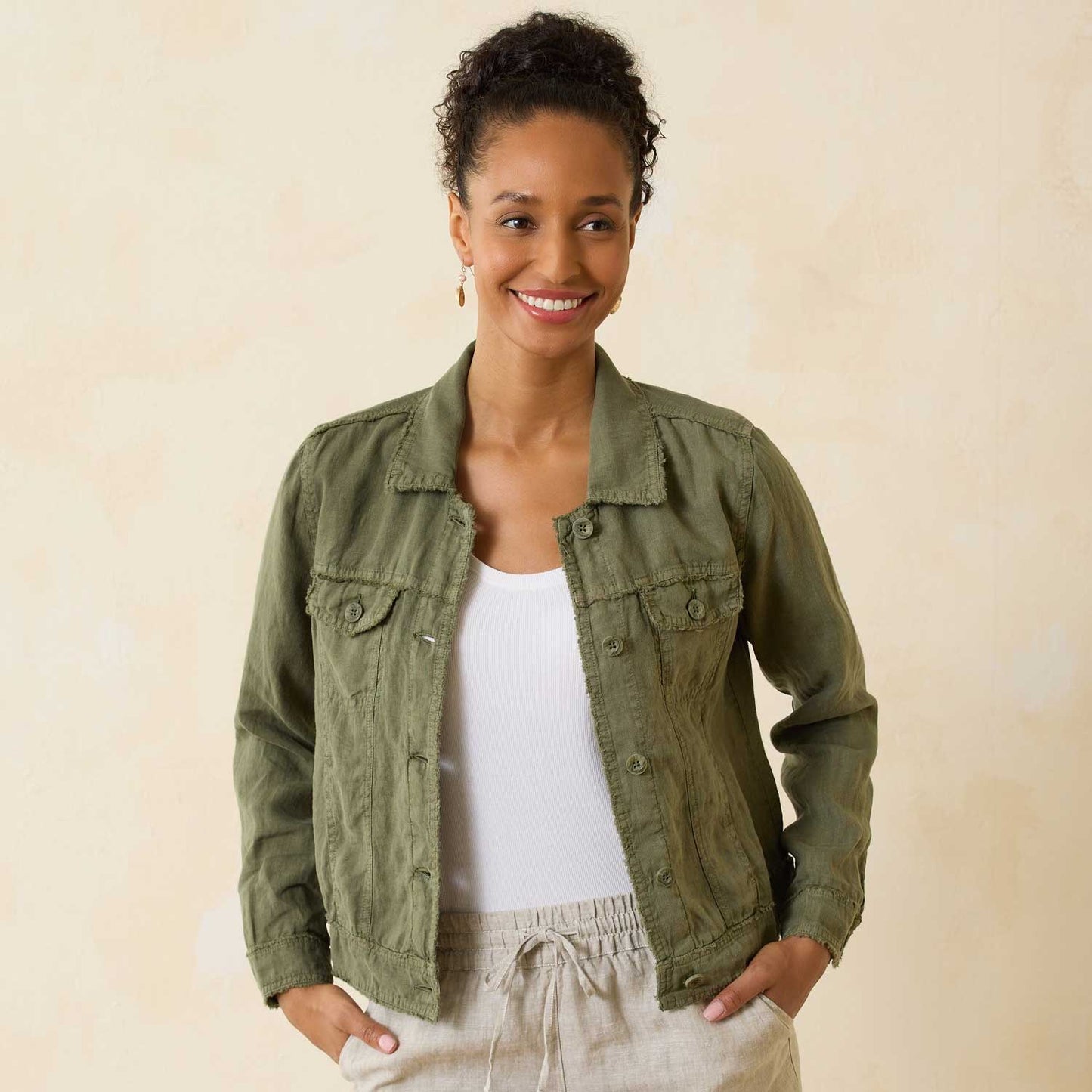 Tommy Bahama Two Palms Linen Raw-Edge Utility Jacket - White