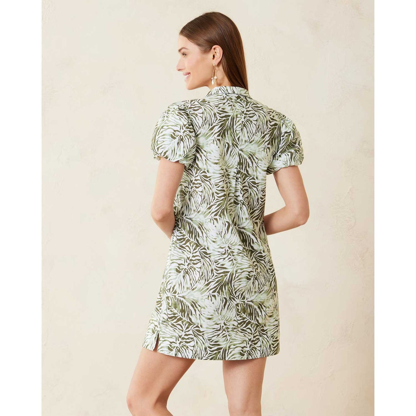 Tommy Bahama Nova Wave Monstera Mirage Puff-Sleeve Dress - Tea Leaf