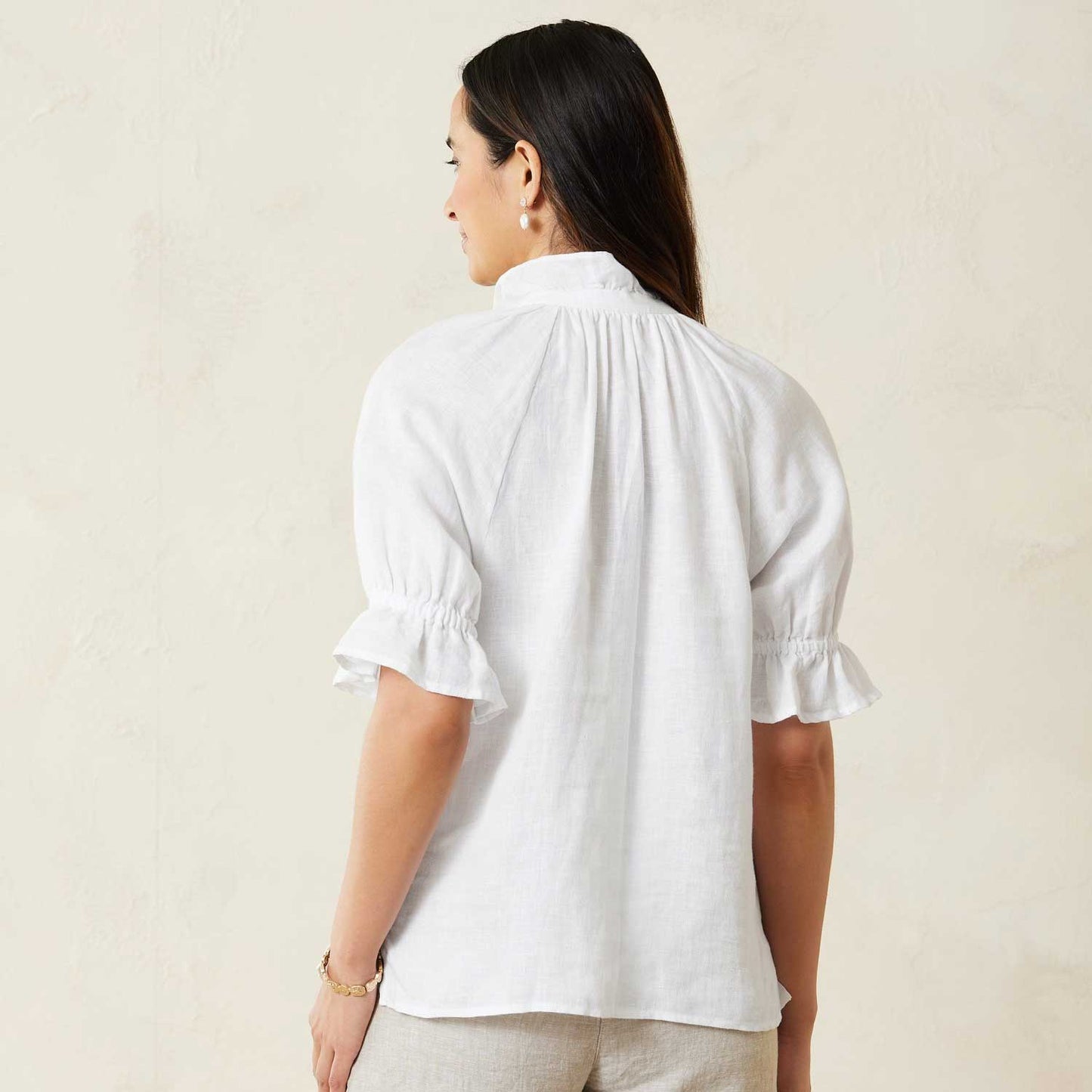 Tommy Bahama Coastalina Shell Embroidered Short-Sleeve Linen Top - White