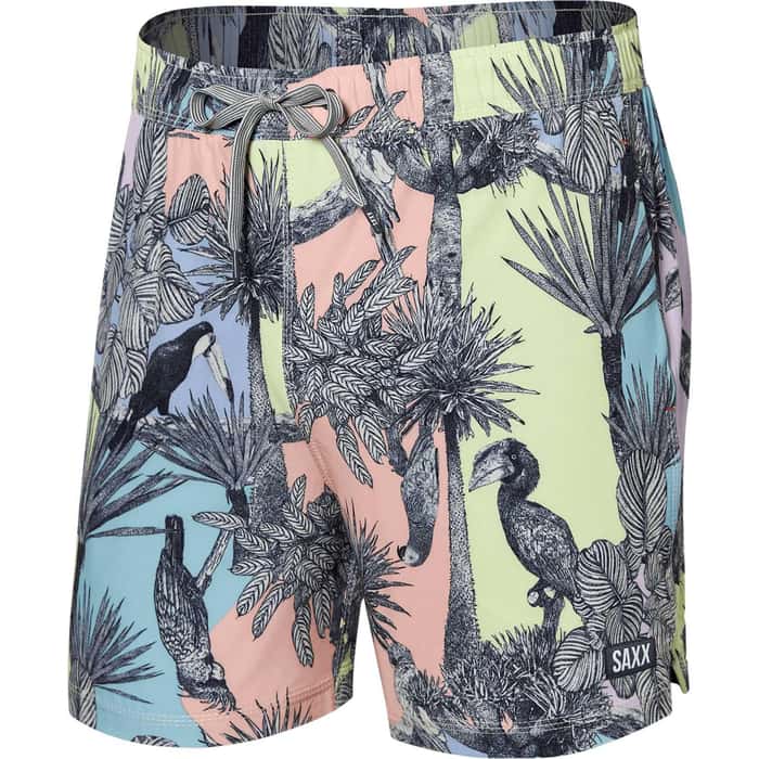 SAXX Oh Buoy 2n1 Volley 5inch Short Men's Grey Toucan Jungle Drawstring Swimwear
