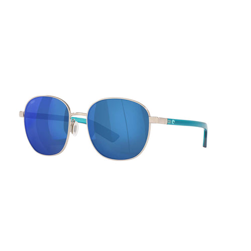 Costa Sunglasses Egret  - Brushed Silver Frame w/ Blue Mirror Lens - BeachToBlvd