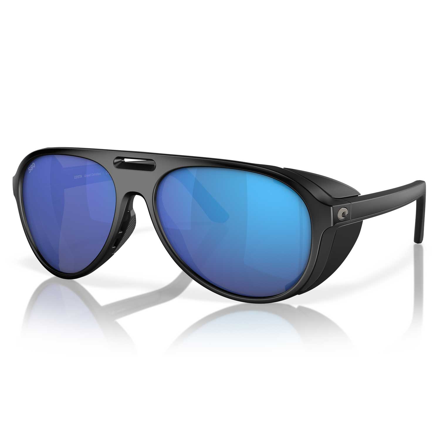 Costa Grand Catalina Polarized Sunglasses - Matte Black Frame with Blue Mirror Glass Lens