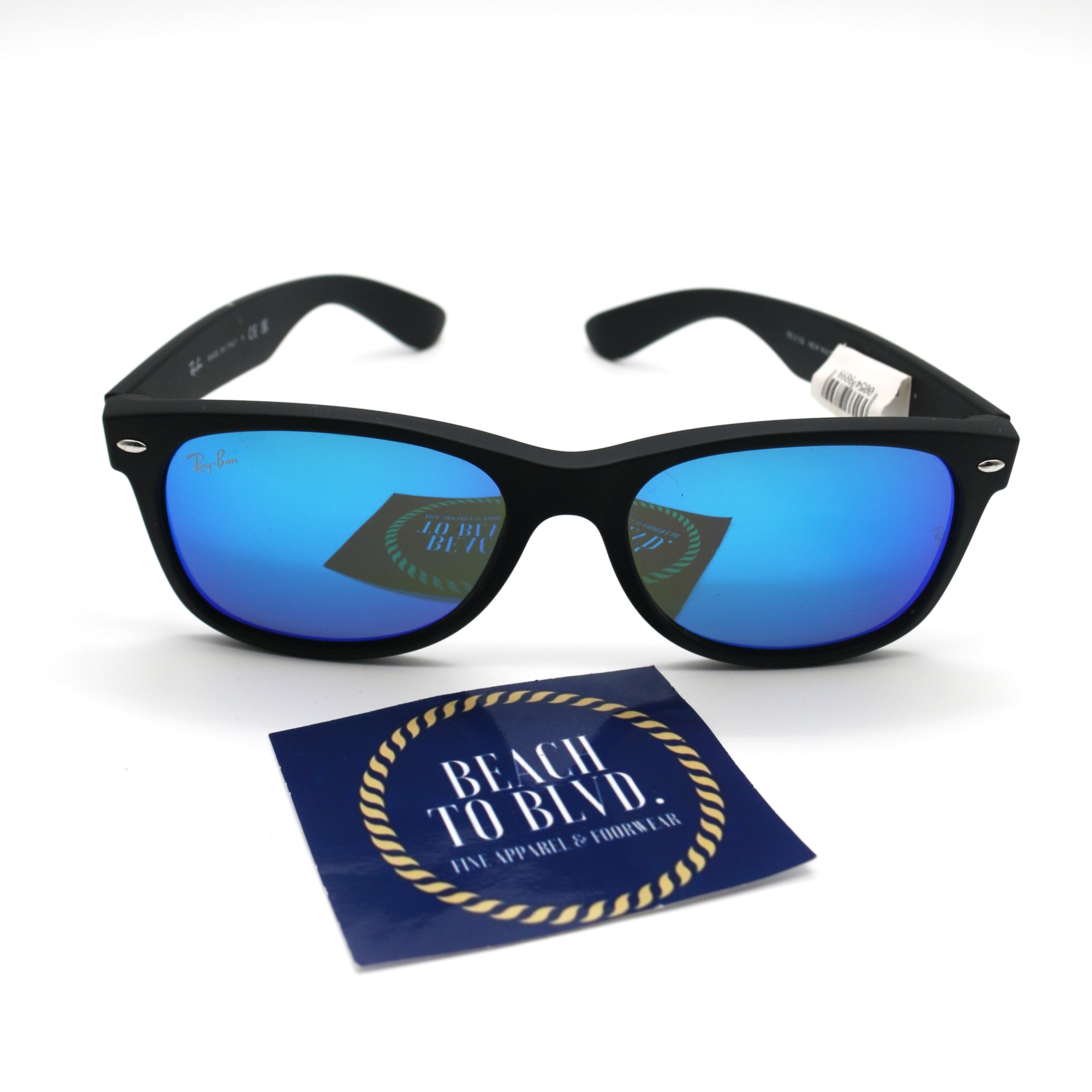 Ray-Ban RB2132 New Wayfarer- Rubber Black / Grey Mirror Blue Lens (622/17)