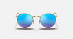 Ray-Bans Round Flash Lenses rb3447- Matte Gold / Blue Polarized Mirror