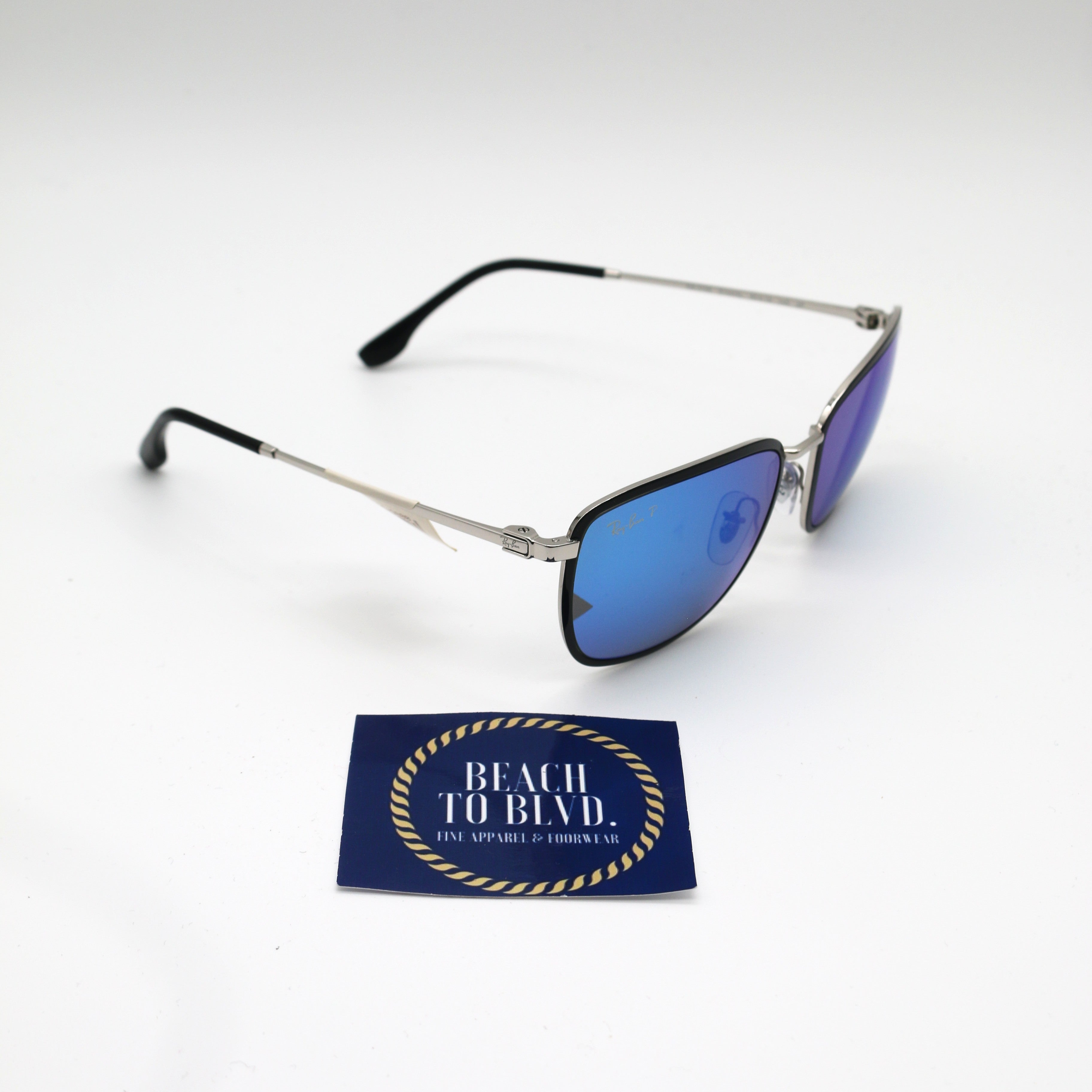 Ray-Ban RB3705- Black on Silver/Polarized Grey Mirror Blue