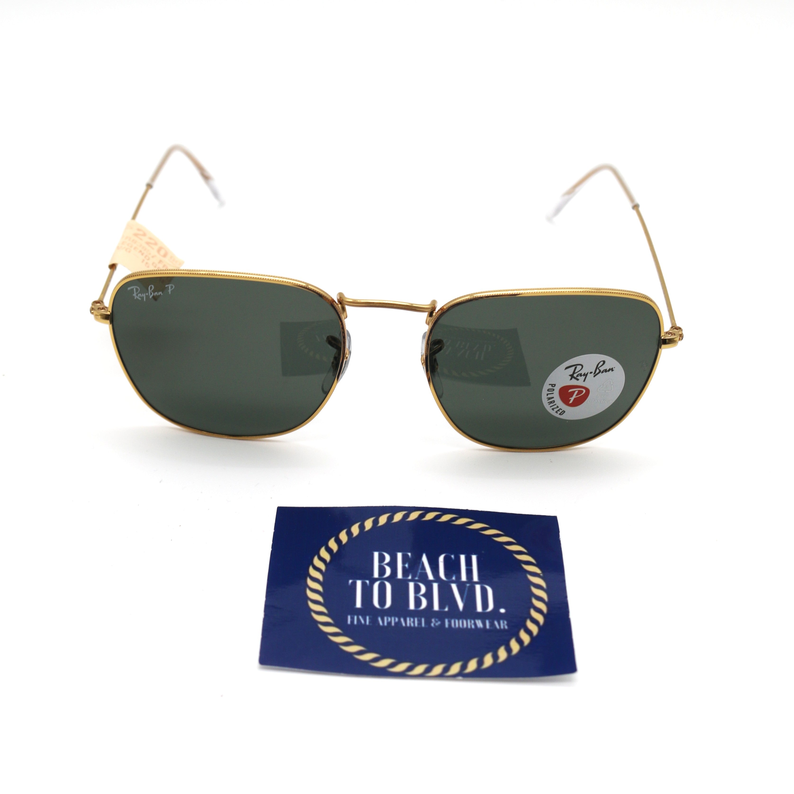 Ray-Ban Frank Polarized Sunglasses - Polished Gold Frame - Green Lens - BeachToBlvd
