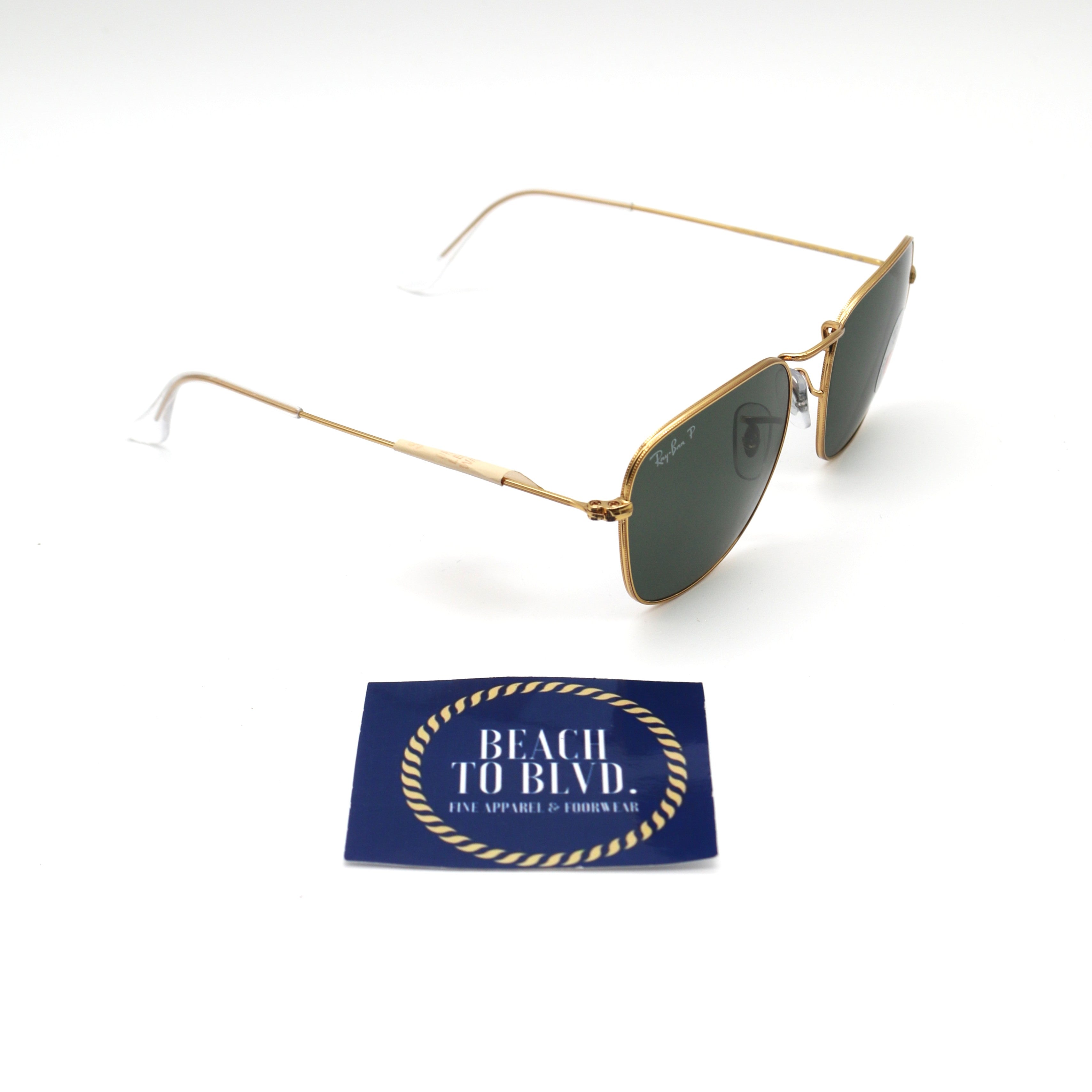 Ray-Ban Frank Polarized Sunglasses - Polished Gold Frame - Green Lens - BeachToBlvd