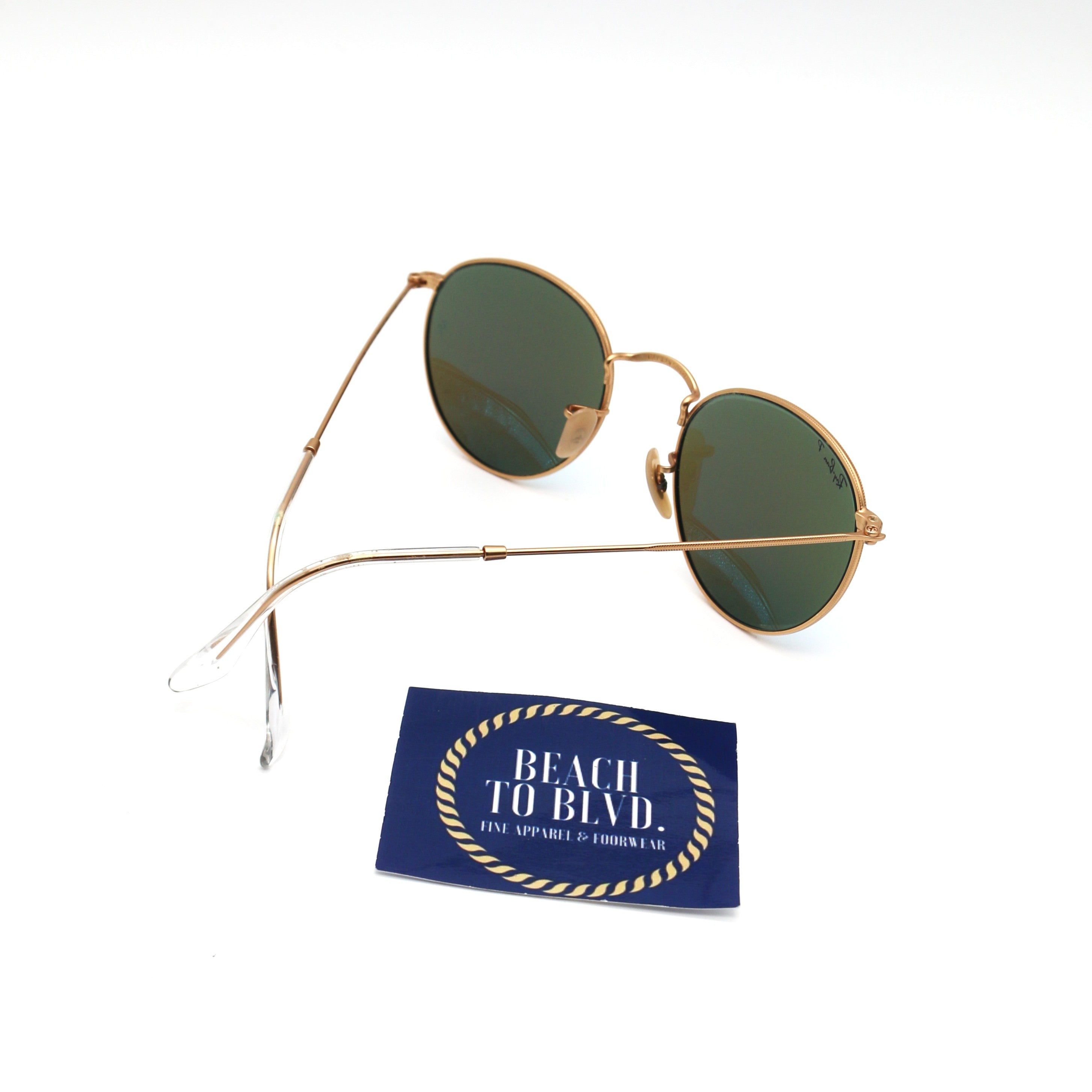 Ray-Ban RB3447 Round Polarized Sunglasses - Matte Gold Frame - Blue Lenses