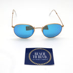 Ray-Ban RB3447 Round Polarized Sunglasses - Matte Gold Frame - Blue Lenses