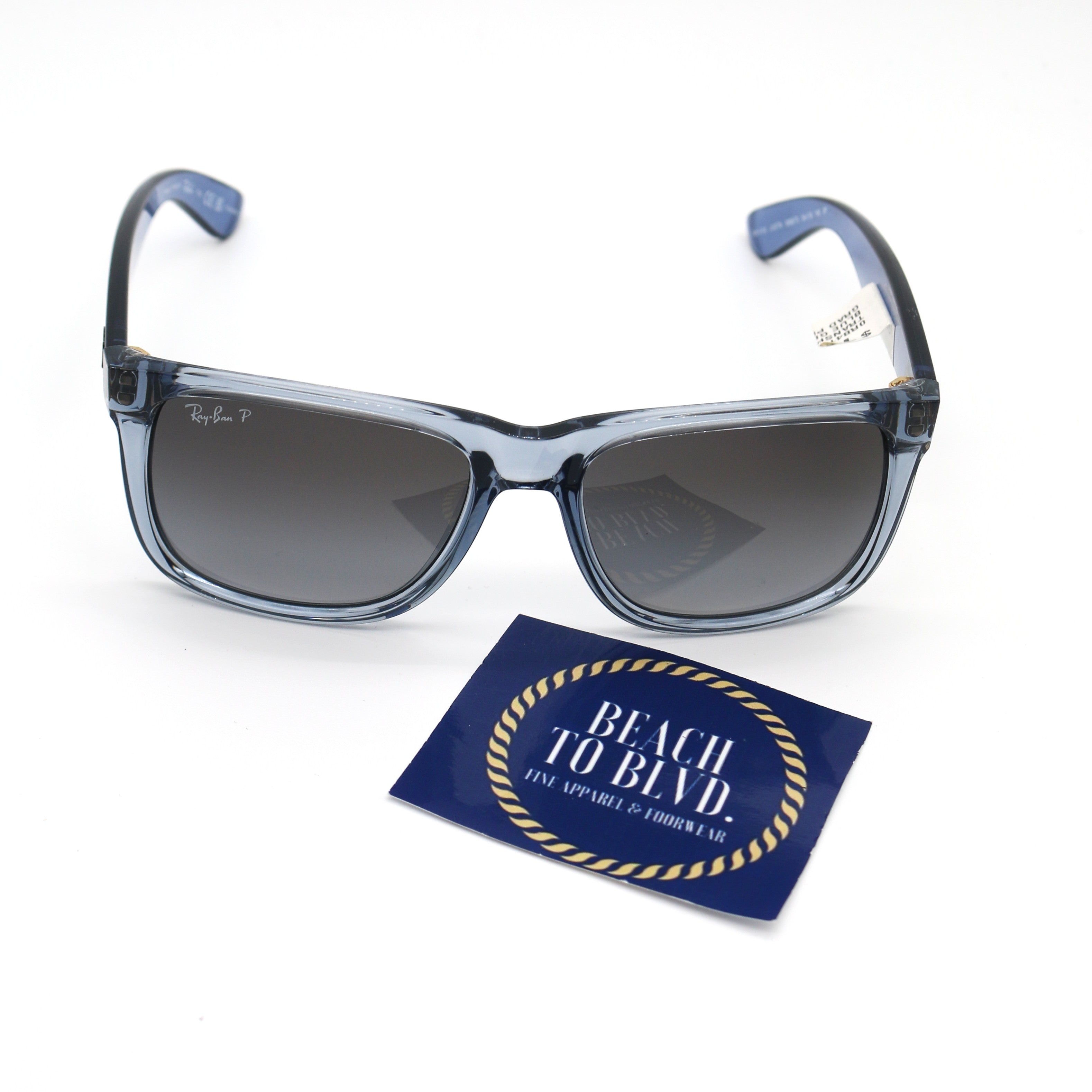 Ray-Ban Justin Polarized Sunglasses - Transparent Blue Frame \ Gray Lens - BeachToBlvd