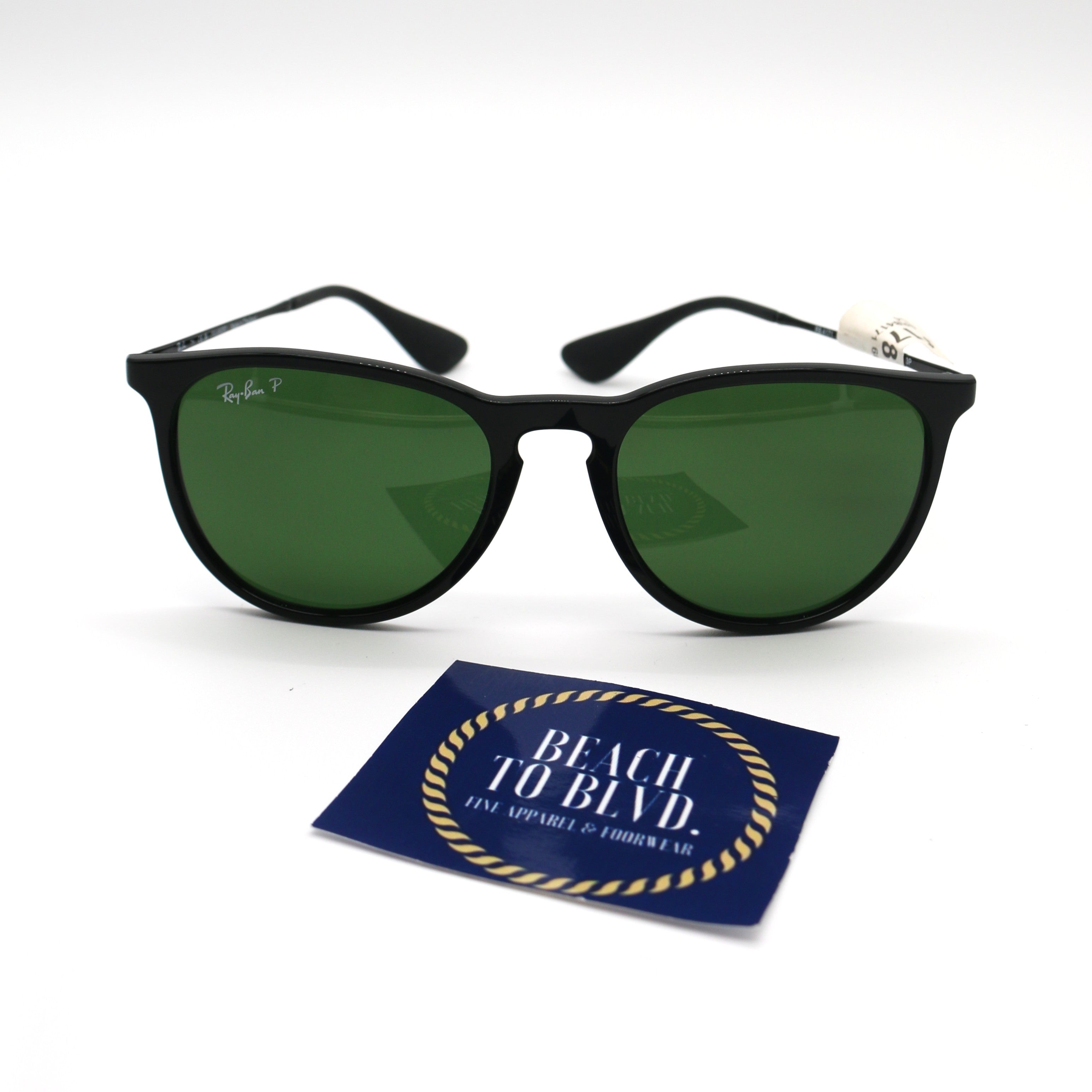 Ray-Ban Erika Classic Polarized Sunglasses - Polished Black Frame - Green Lenses - BeachToBlvd
