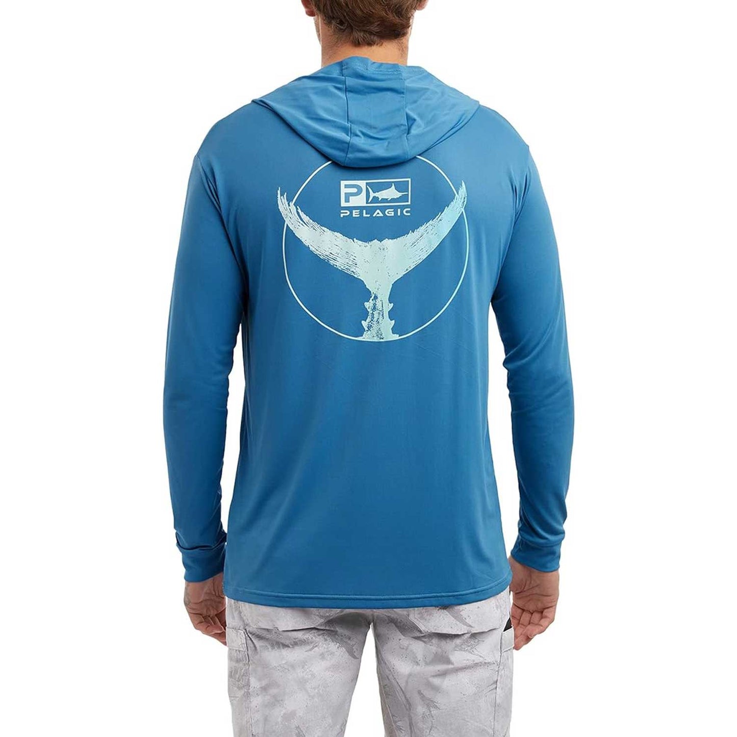 Pelagic Aquatek Tails Up Hooded Fishing Shirt - Long Sleeve - Ocean