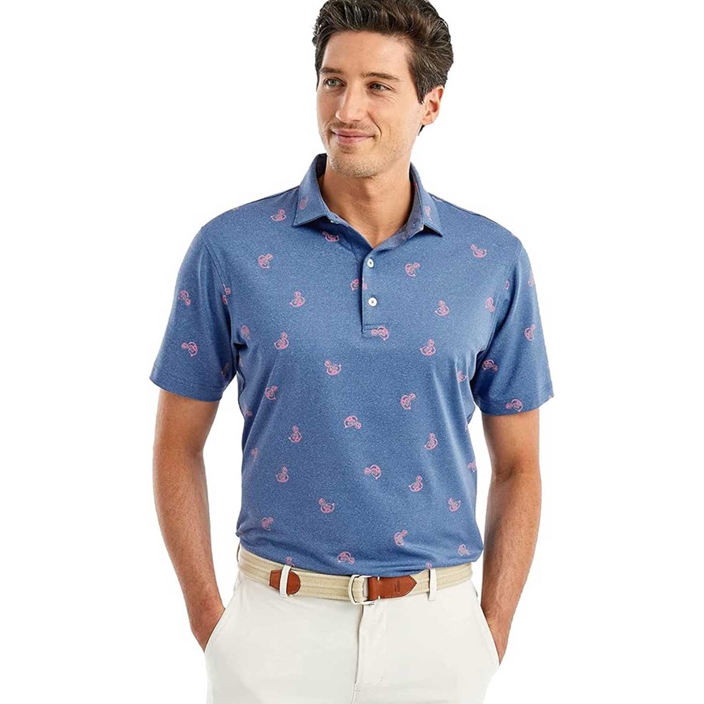 Johnnie-O Flamingo Floaty Printed Jersey Performance Polo Shirt