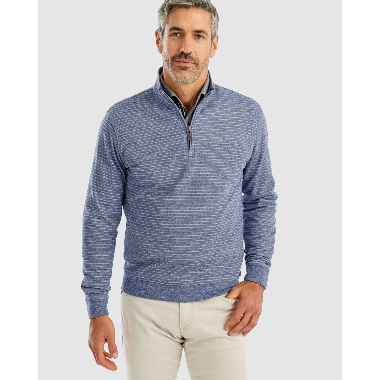 Johnnie-O Skiles Striped 1/4 Zip Pullover Long Sleeve Shirt - Indigo