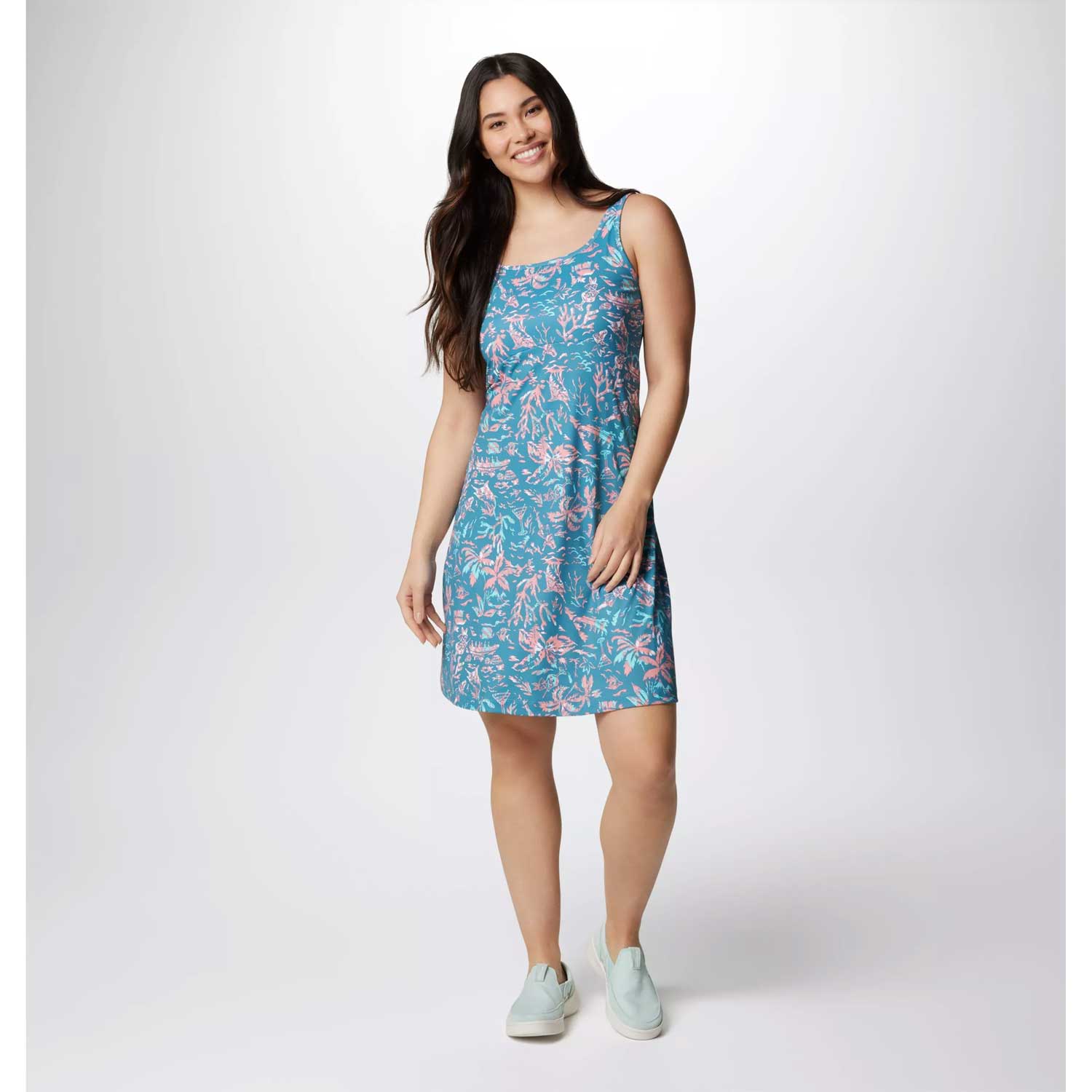 Girl wearing a blue Columbia Sportswear Freezer III Dress