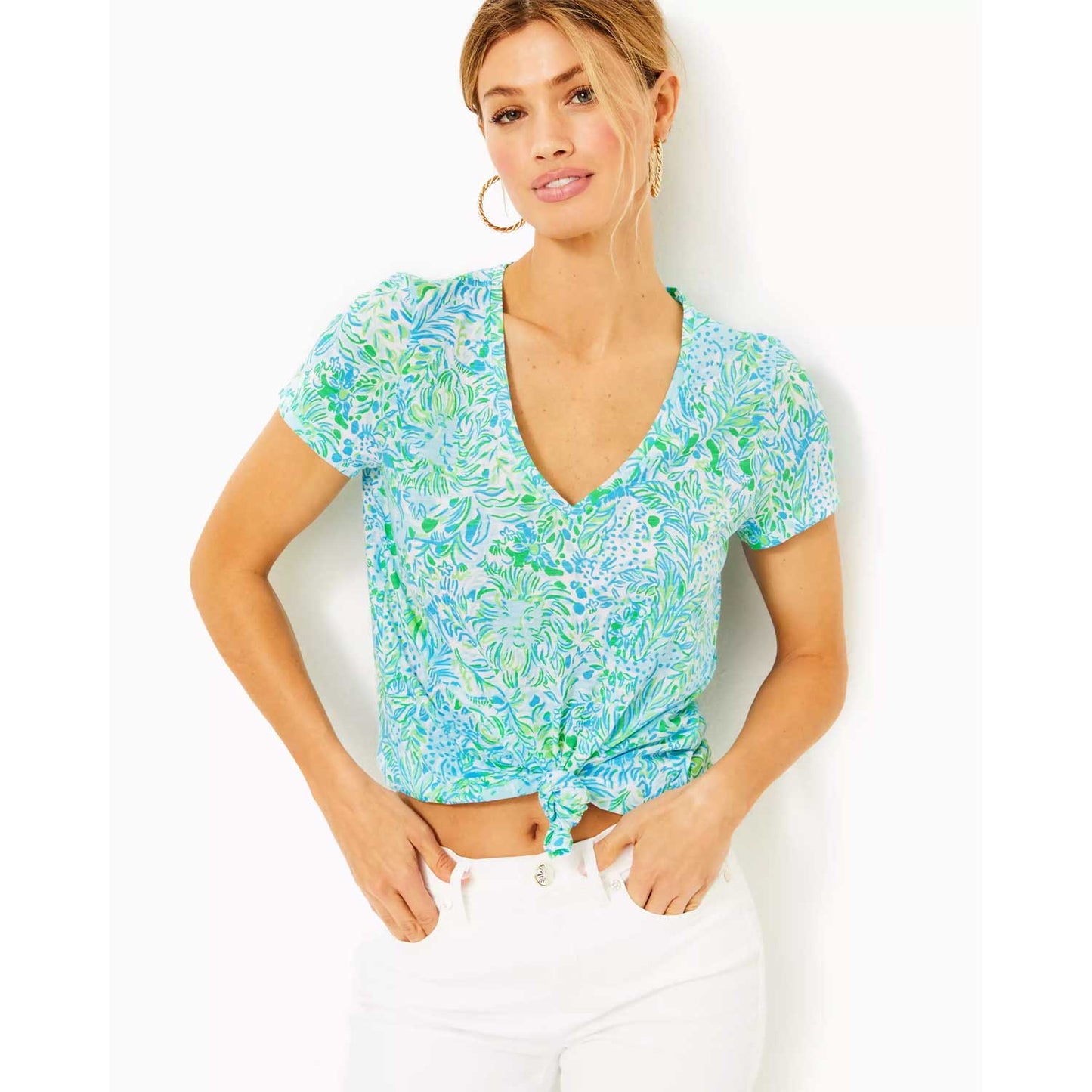 Lilly Pulitzer Etta V-Neck Cotton Top - Blue