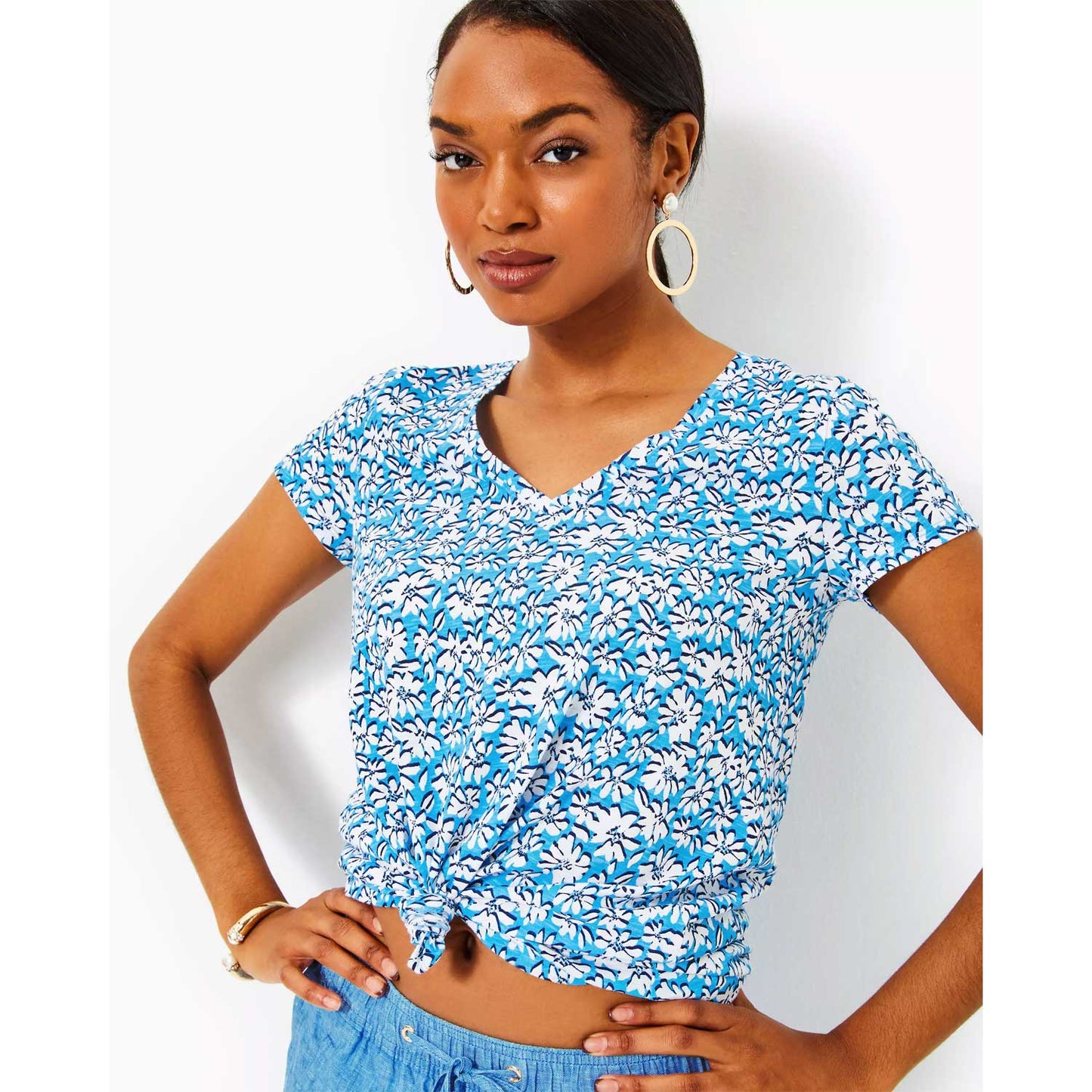 Lilly Pulitzer Etta V-Neck Cotton Top - Blue