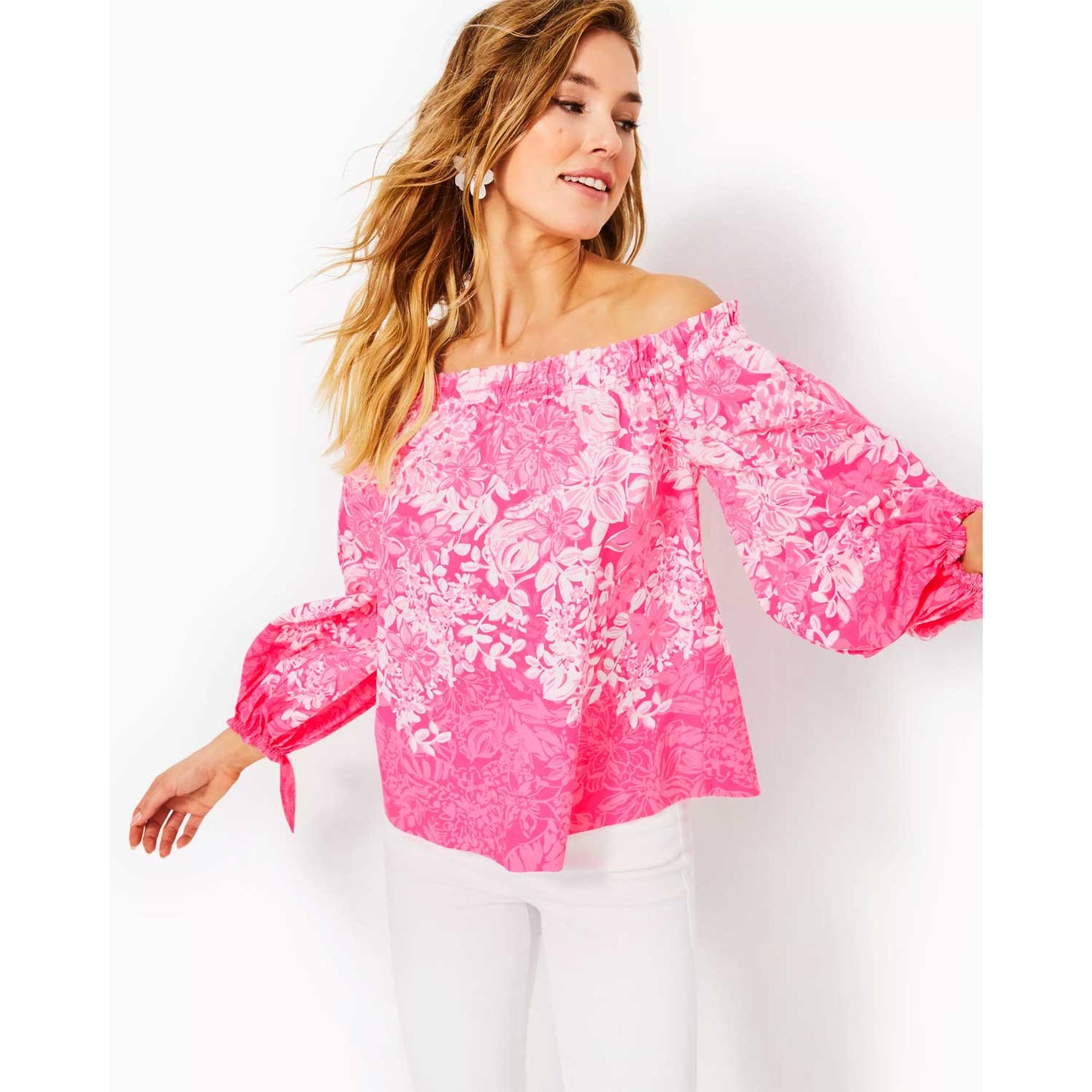 Lilly Pulitzer Jamielynn Off-The Shoulder Top - Roxie Pink Shadow Dancer