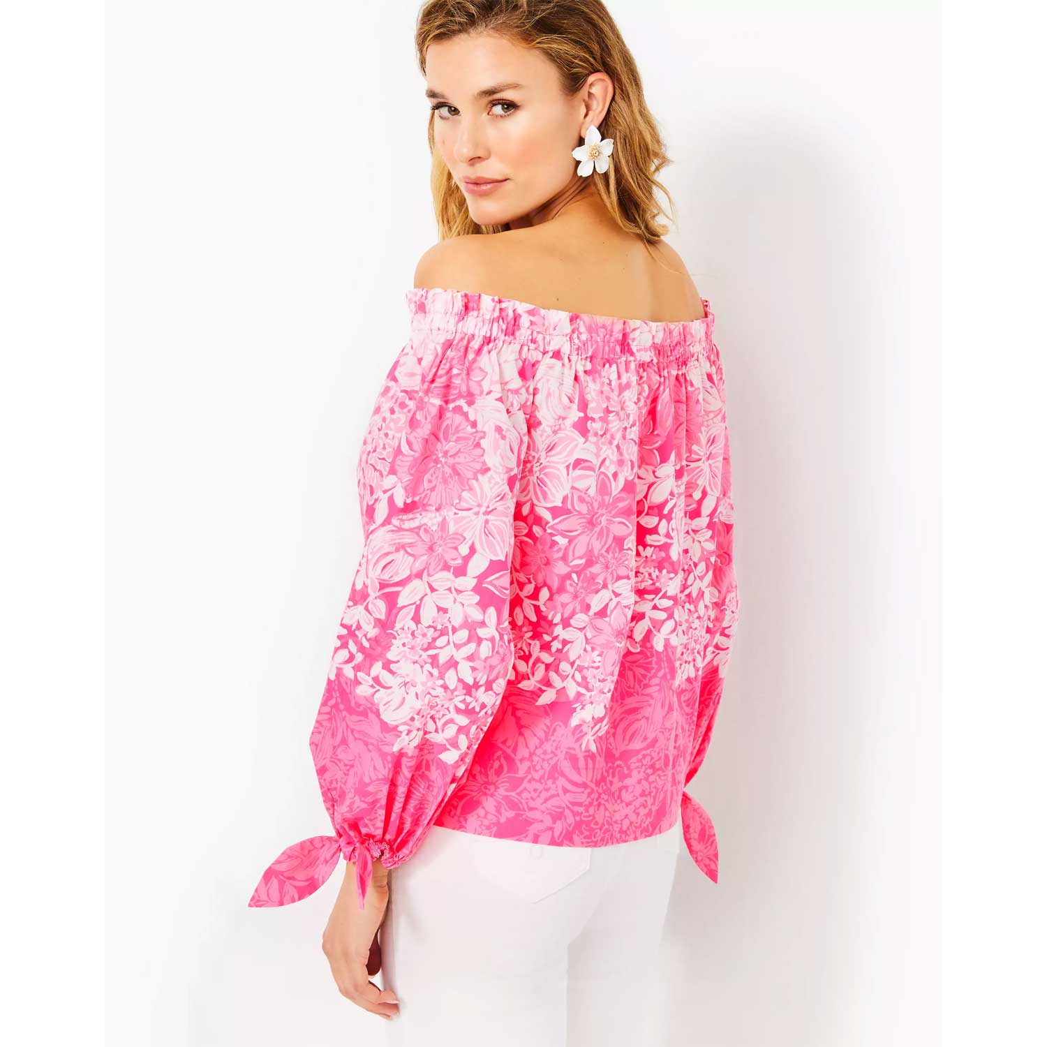 Lilly Pulitzer Jamielynn Off-The Shoulder Top - Roxie Pink Shadow Dancer - BeachToBlvd