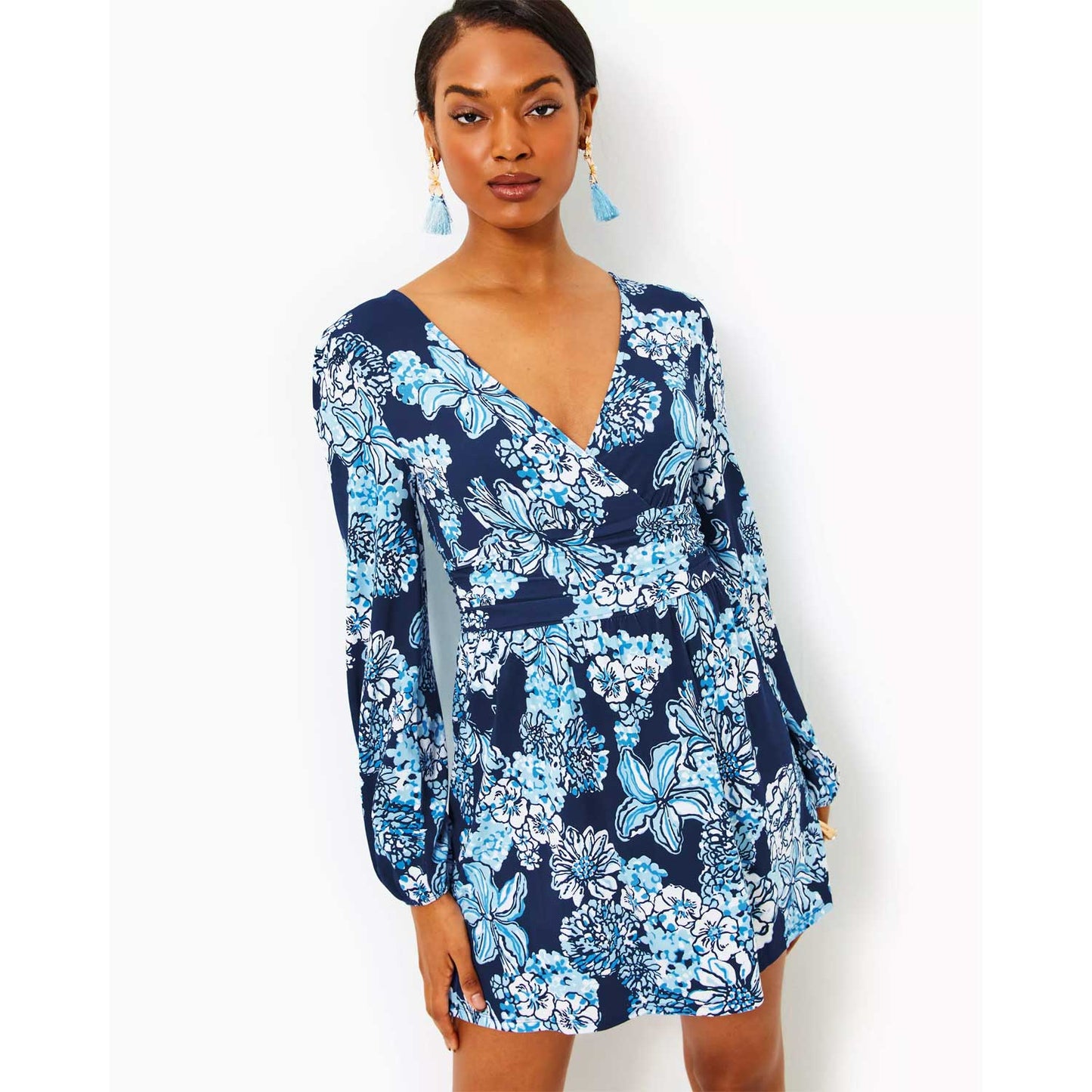 Lilly Pulitzer Riza Long Sleeve Romper - Low Tide Navy Bouquet All Day