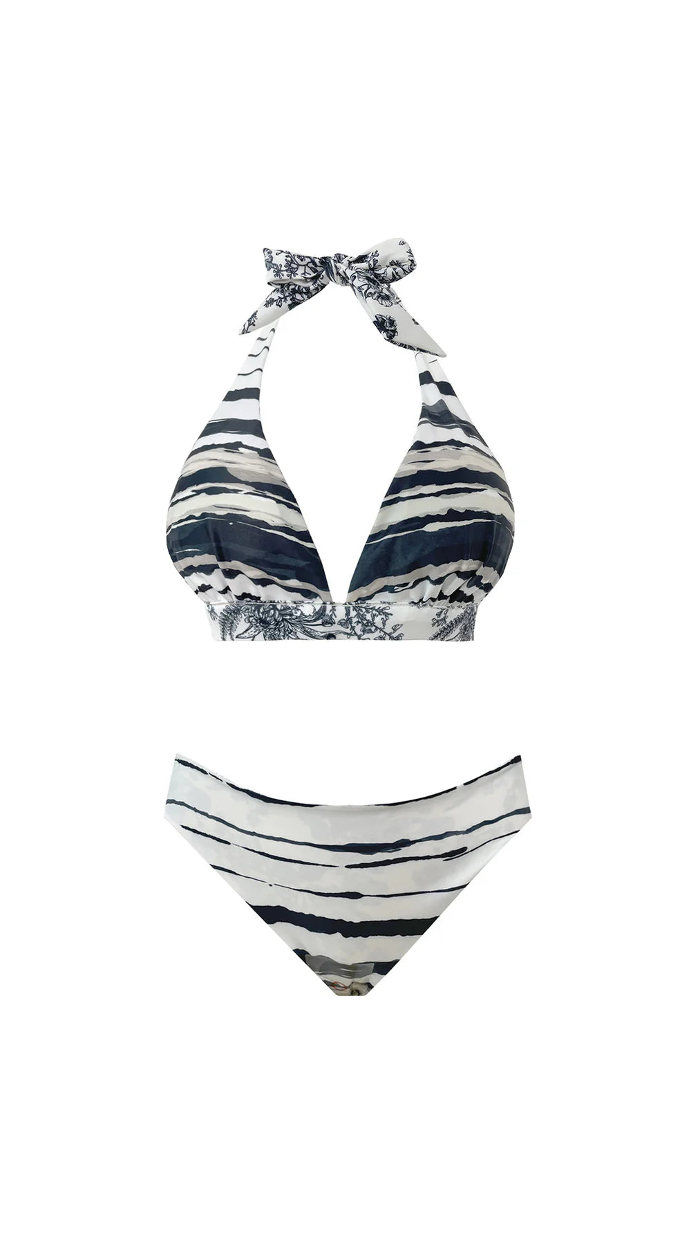 Phax Reversible Halter Bikini Top - Toile Print & Bold Stripe