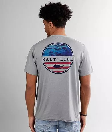 SALT LIFE Respect Performance T-Shirt -LIGHT ARUBA HEATHER - BeachToBlvd