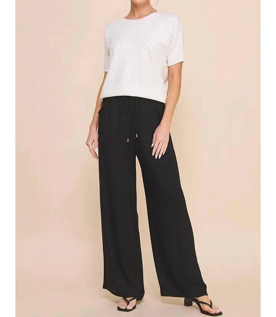 Allie Rose Soft Linen Wide Leg Pant- Black