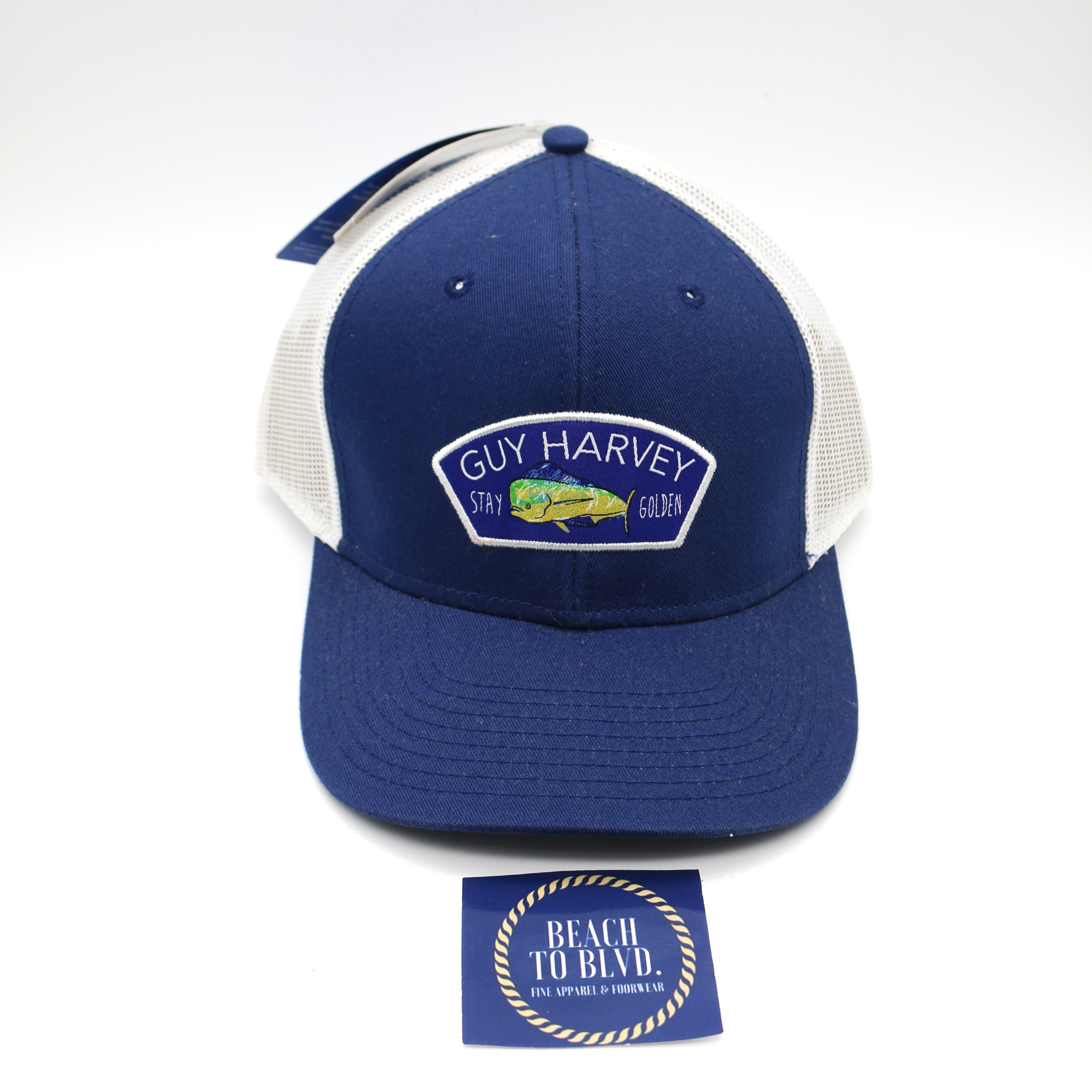 Guy Harvey Men's Chambray Trucker Hat - Estate Blue Mahi - BeachToBlvd
