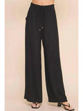 Allie Rose Soft Linen Wide Leg Pant- Black
