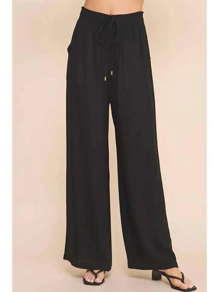 Allie Rose Soft Linen Wide Leg Pant- Black