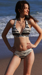Phax Reversible Halter Bikini Top - Toile Print & Bold Stripe