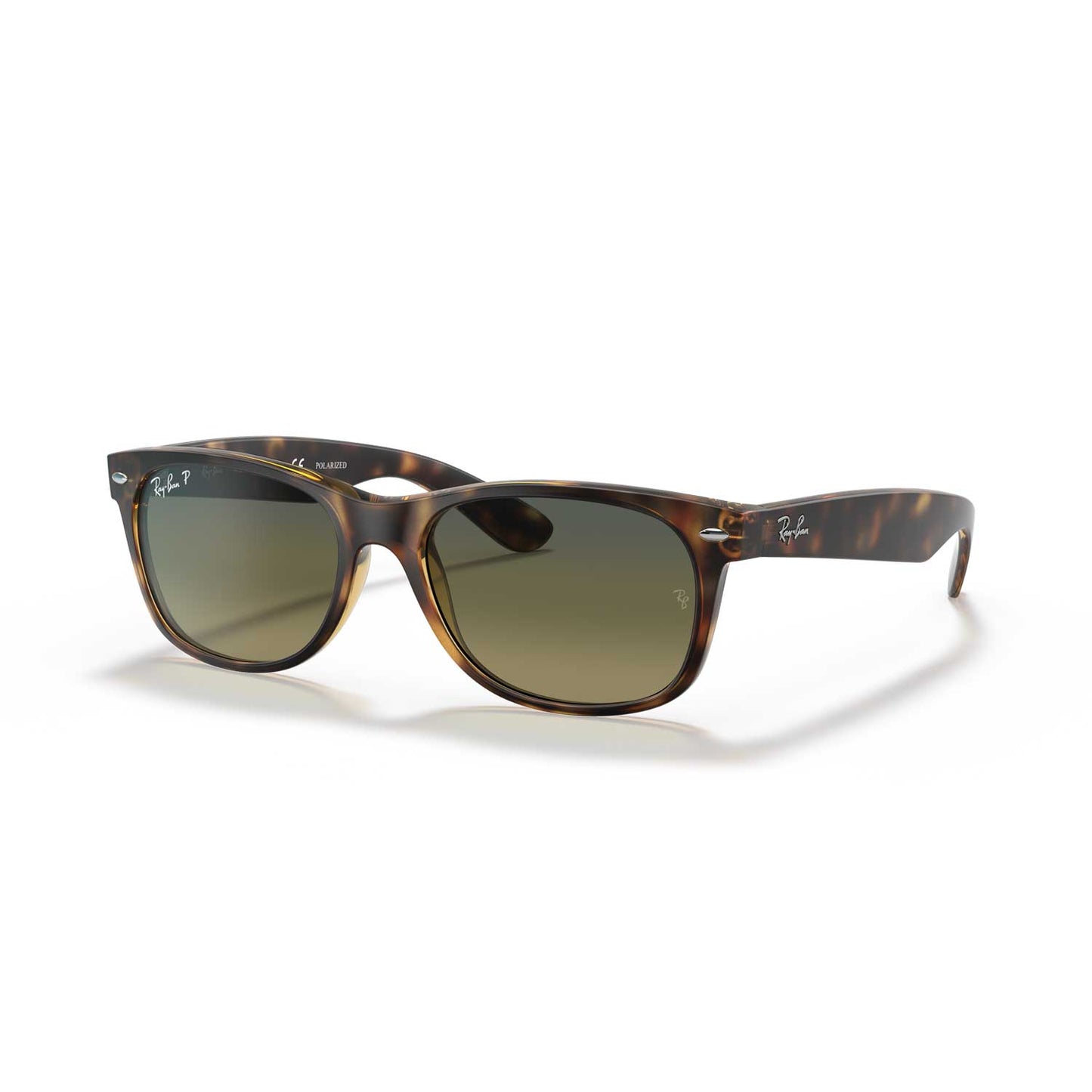 Ray-Ban New Wayfarer Classic Polarized Sunglasses - Matte Havana Frame - Green Lenses