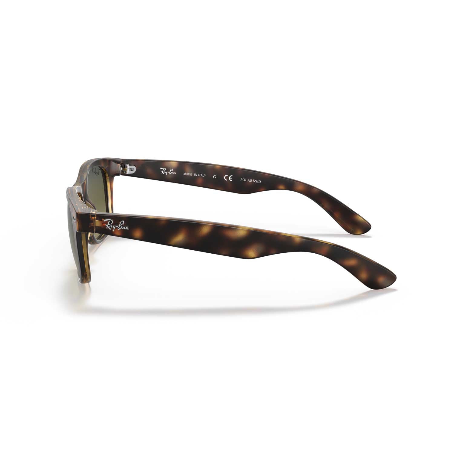 Ray-Ban New Wayfarer Classic Polarized Sunglasses - Matte Havana Frame - Green Lenses - BeachToBlvd