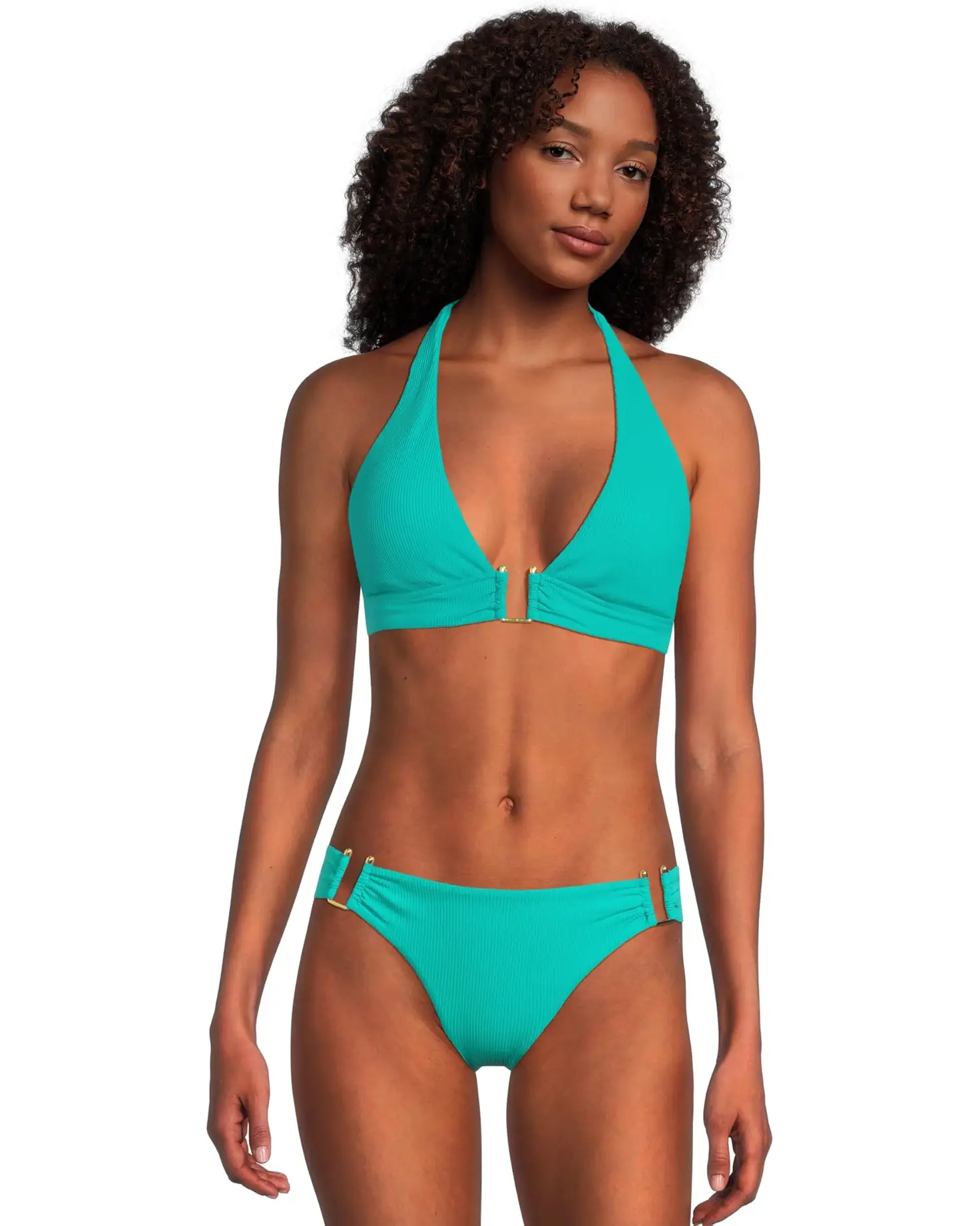 BECCA by Rebecca Modern Edge Rib Mira U Buckle Halter Top