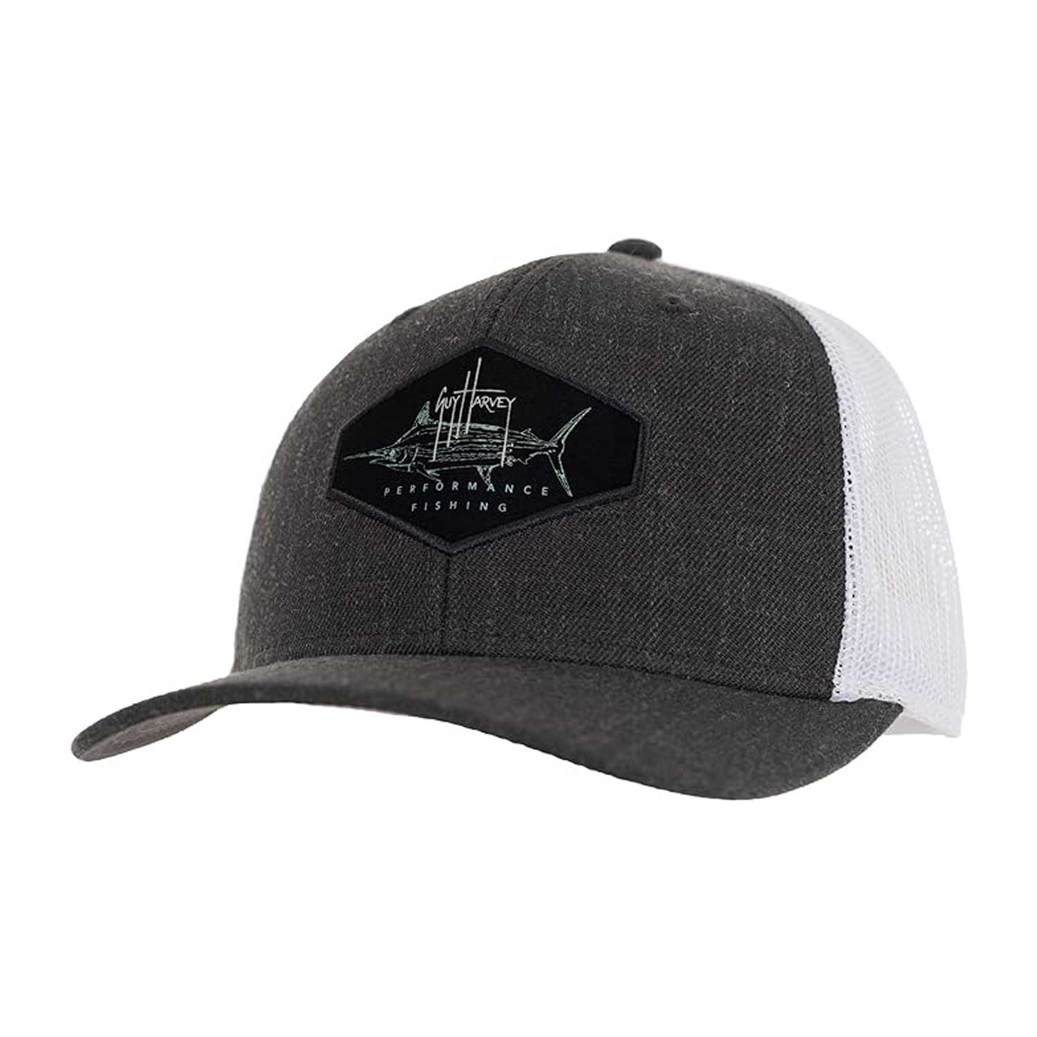 Guy Harvey Men's Chambray Trucker Hat - Charcoal\Marlin - BeachToBlvd