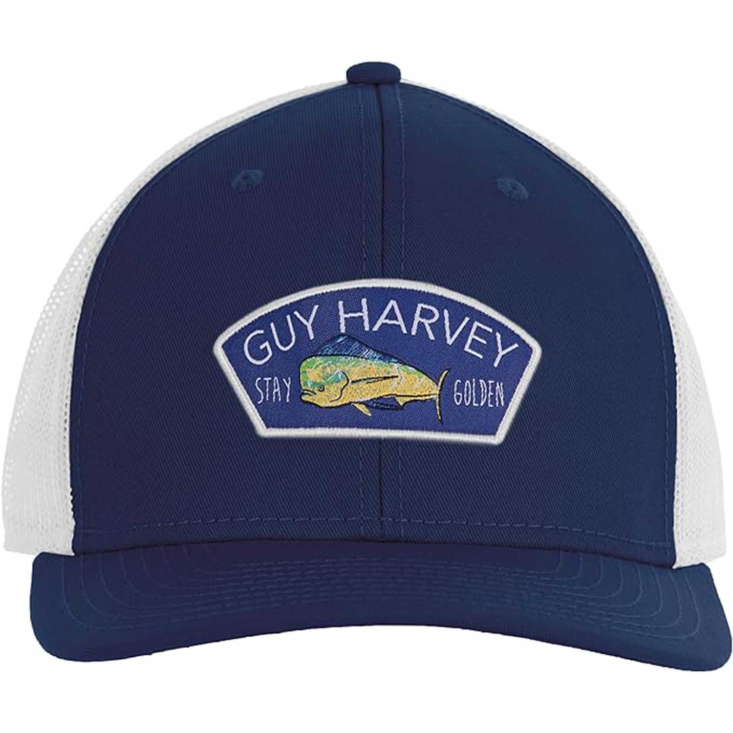 Guy Harvey Men's Chambray Trucker Hat - Estate Blue Mahi - BeachToBlvd