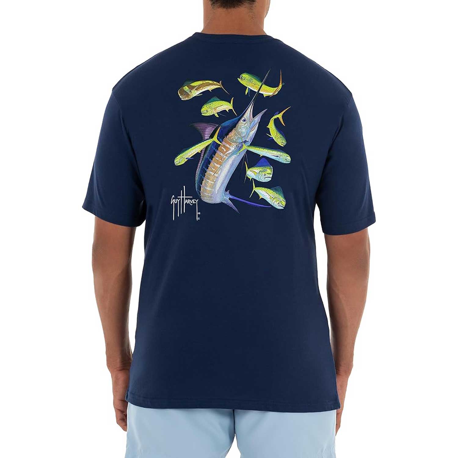 Guy Harvey Men’s Billfish Collection Short Sleeve T-Shirt - Estate Blue/Marlin Dorado - BeachToBlvd