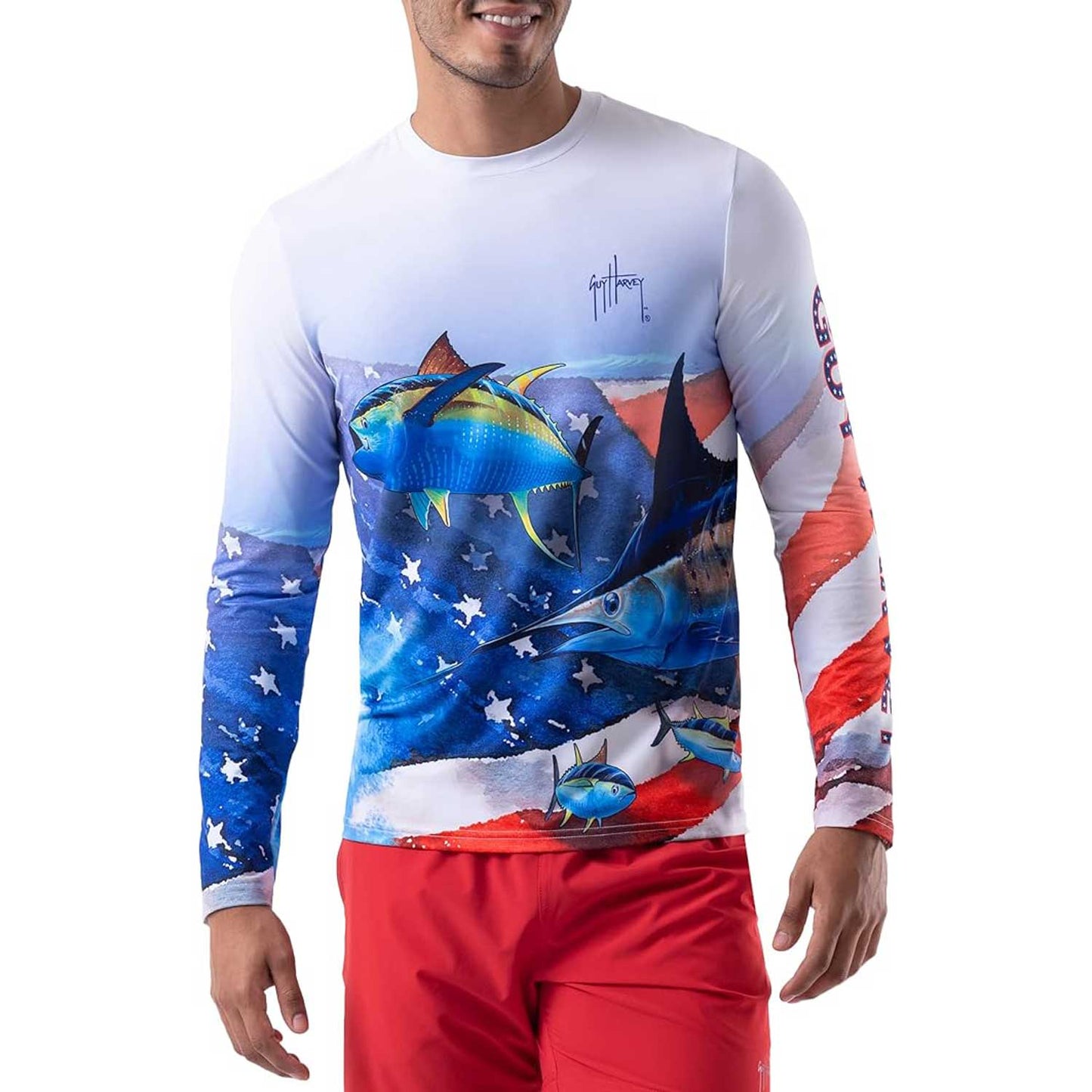 Guy Harvey Long Sleeve Performance Sun Protection Shirt - Surf the Web\Flag Flow