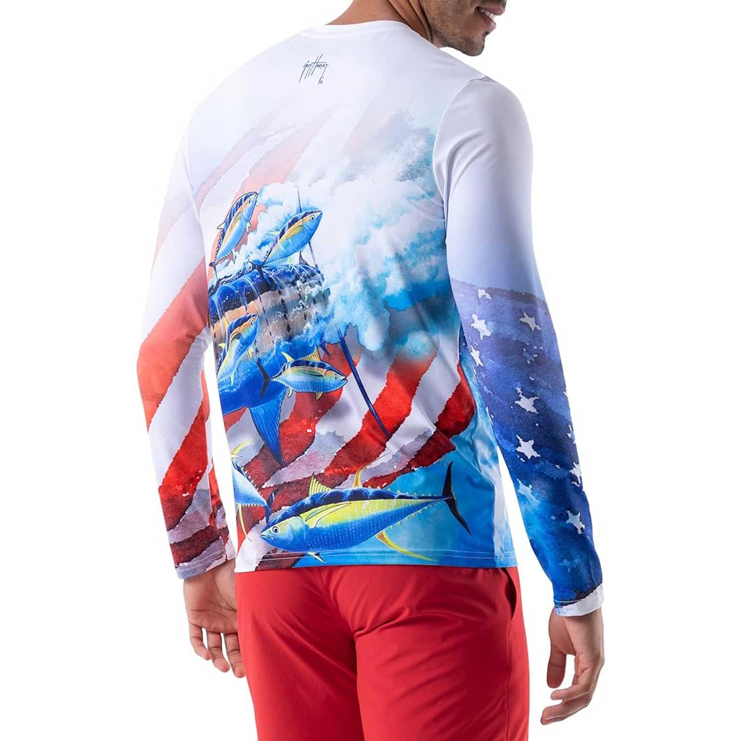 Guy Harvey Long Sleeve Performance Sun Protection Shirt - Surf the Web\Flag Flow