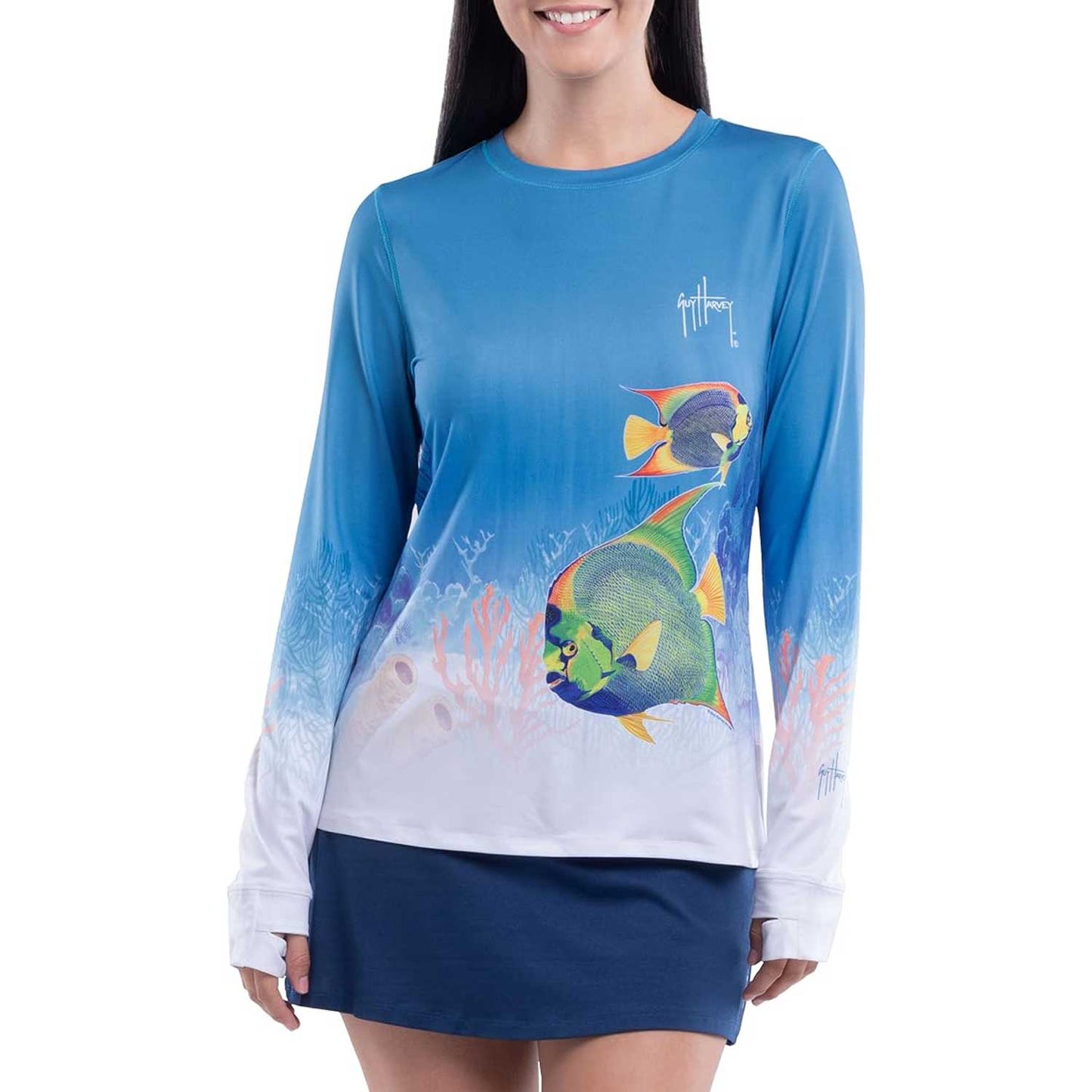Guy Harvey Women's Graphic Long Sleeve Sun Protection Top - Caribbean Sea