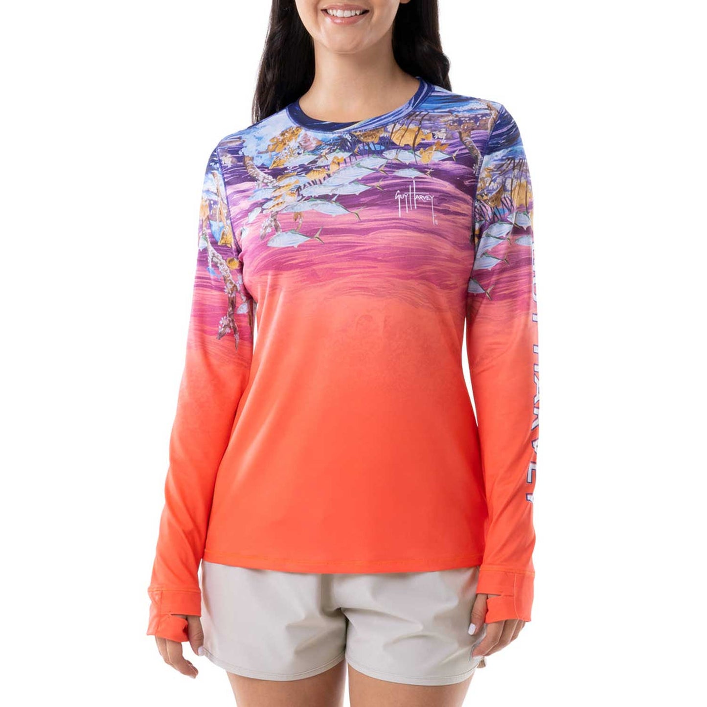 Guy Harvey Ladies Performance Sun Protection Top - Living Coral