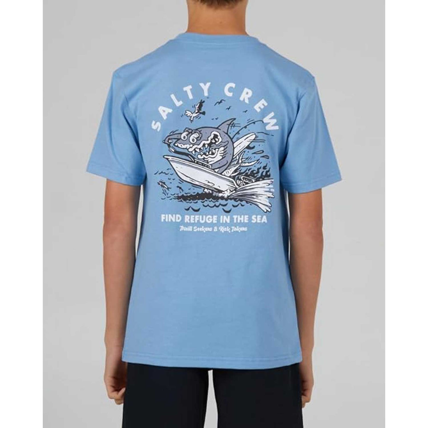 Salty Crew Hot Rod Shark Boy's Premium Short Sleeve T-Shirt - Marine Blue