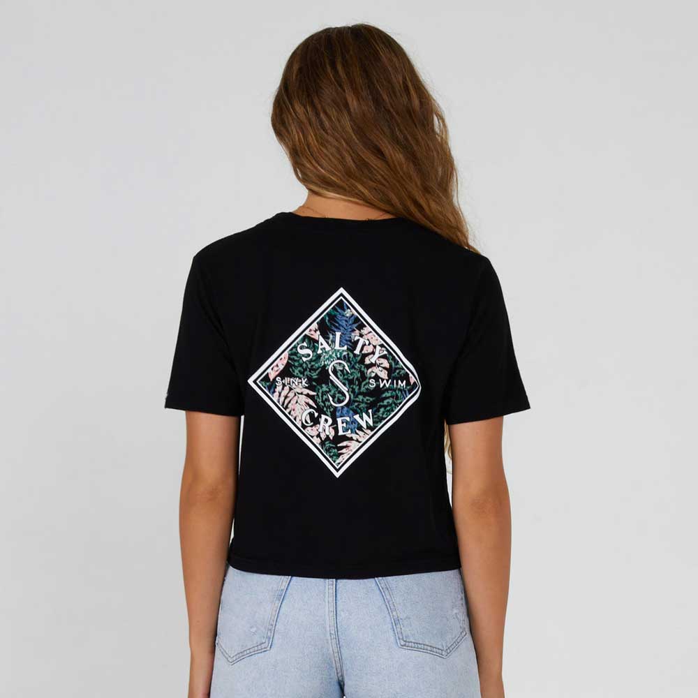 Salty Crew Women's Tippet Fill Crop T-Shirt Short Sleeve - Black - BeachToBlvd
