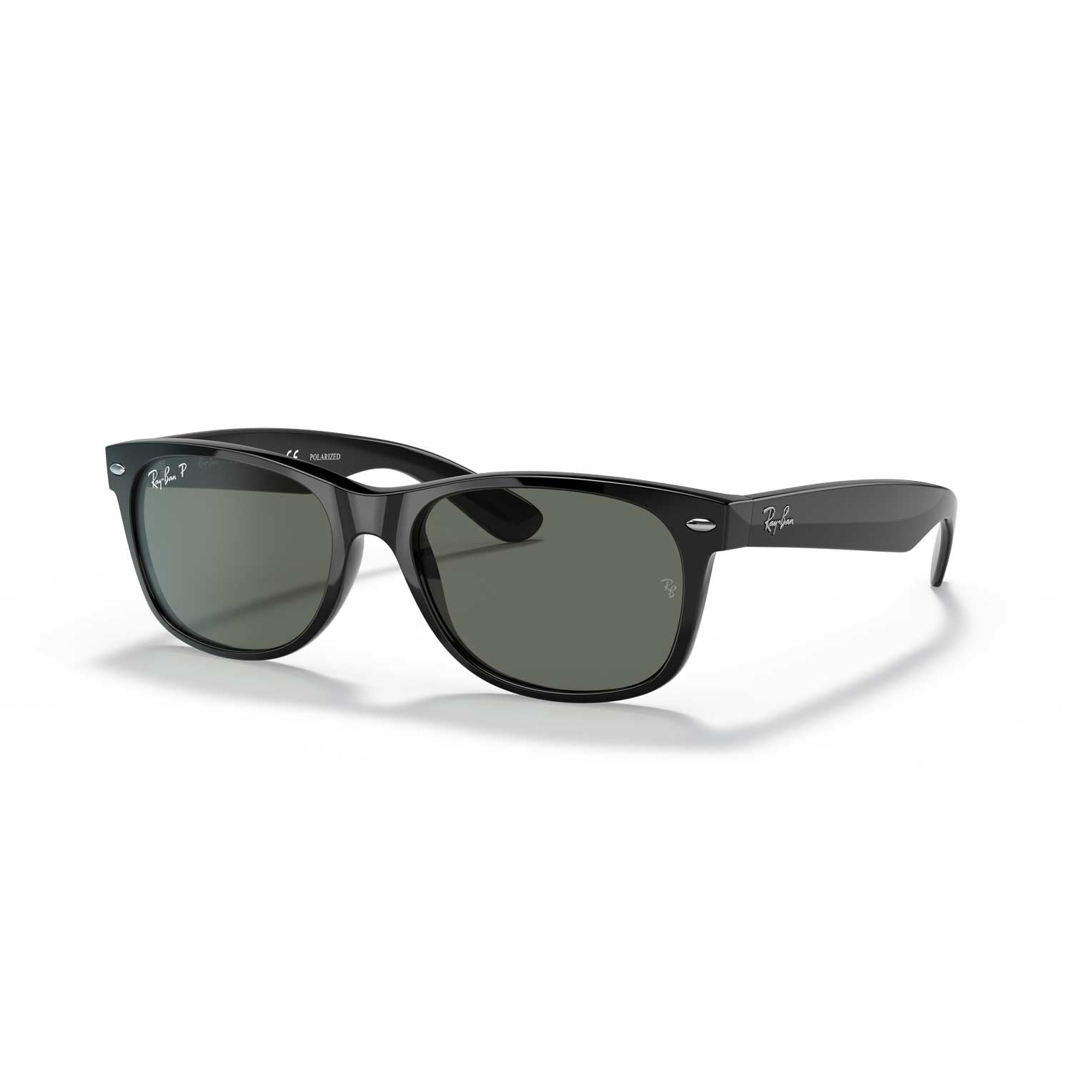 Ray-Ban New Wayfarer Classic Polarized Sunglasses - Black 55mm Frame - Green Lenses - BeachToBlvd